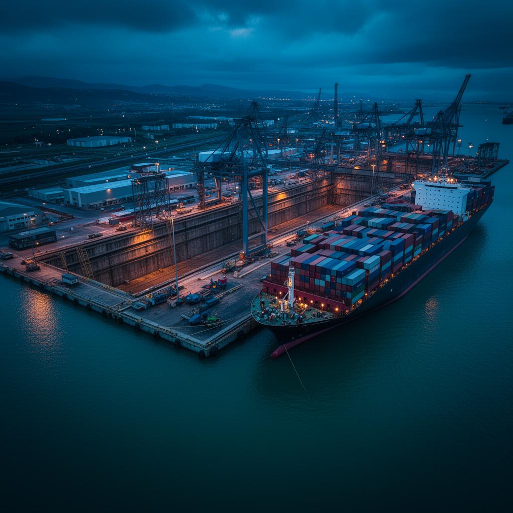Shipyard at dusk